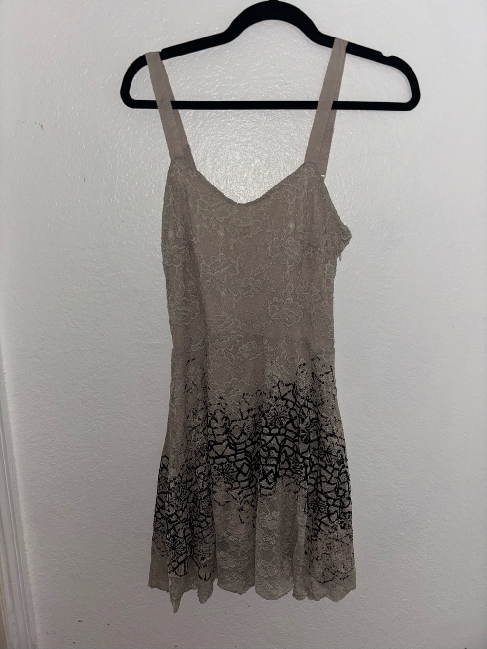 Vintage 2010s Free People Lace Floral Skater Dress - Beige/Taupe/Black